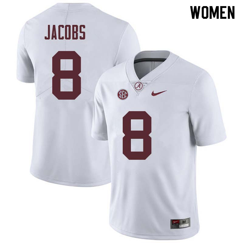 Alabama Crimson Tide Women's Joshua Jacobs #8 White NCAA Nike Authentic Stitched College Football Jersey HG16D65UX